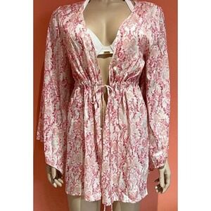 Rare vintage Beach Bunny Floral Print Cover‎ Up kimono Tie Waist Beach XS
